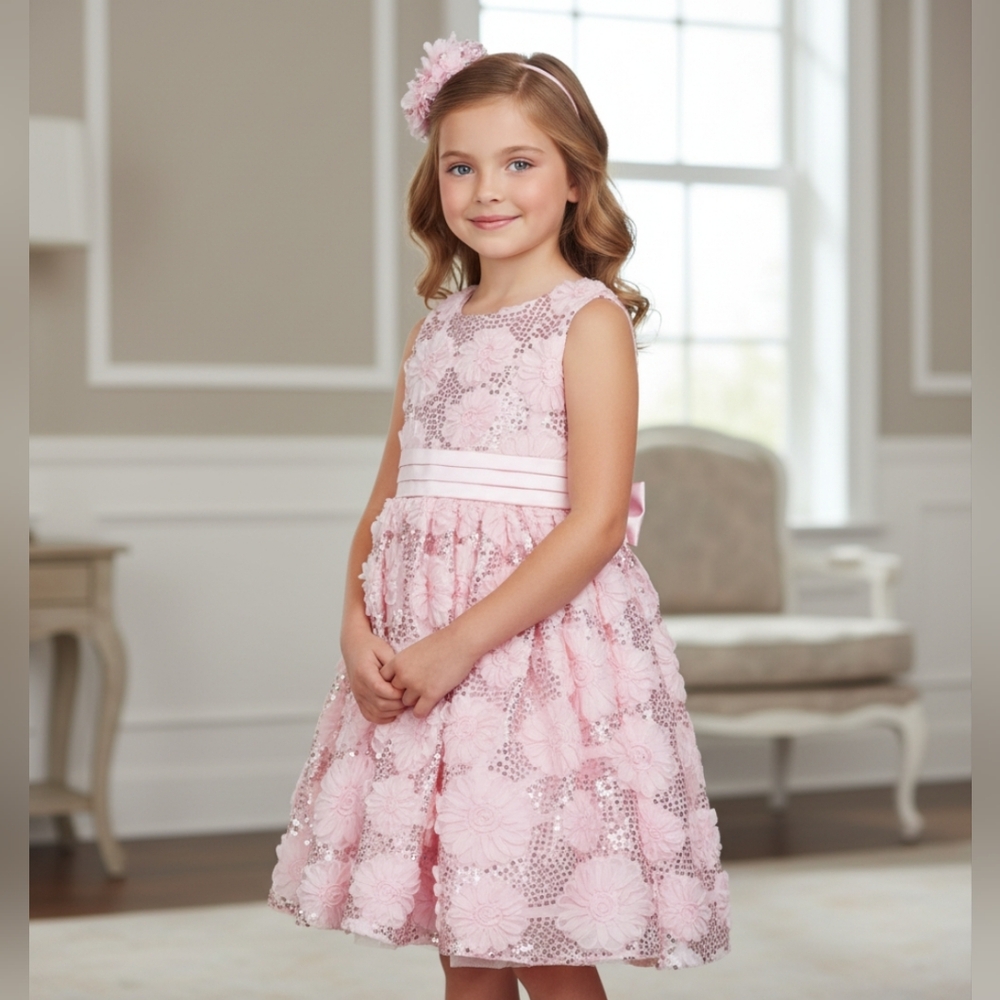 American Princess Pink Sequin Floral Dress